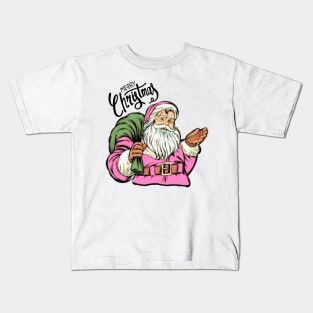 Retro Vintage Pink Santa Claus Merry Christmas Kids T-Shirt